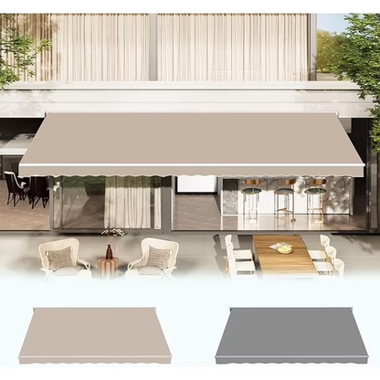 AECOJOY 12x10 FT Retractable Awning Replacement Canopy, 280g Polyester Sunshade Cover with Valance for Patio, Yard, Deck, Balcony, Beige