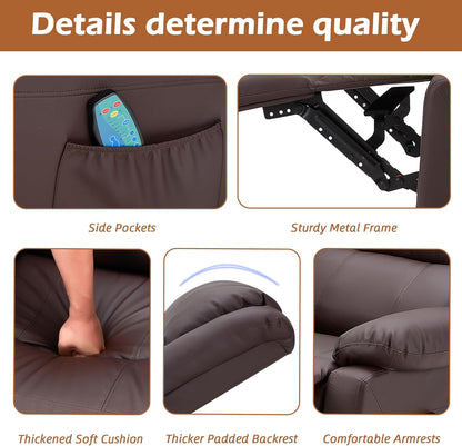 YODOLLA 3 Seat Leather Recliner Sofa with Massage Heated Function, Home Theater Seating Chair in Brown