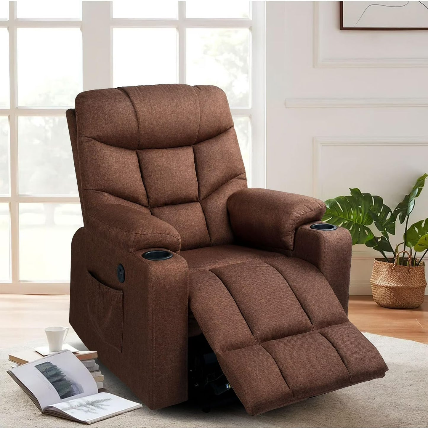 YODOLLA Elderly Power Lift Recliner Chair with Heated Vibration Massage, Brown