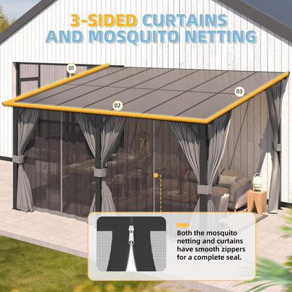 YODOLLA 16' x 10' Outdoor Hardtop Gazebo With Mosquito Net, Pergola for Garden, Patio, Backyard-Dark Grey