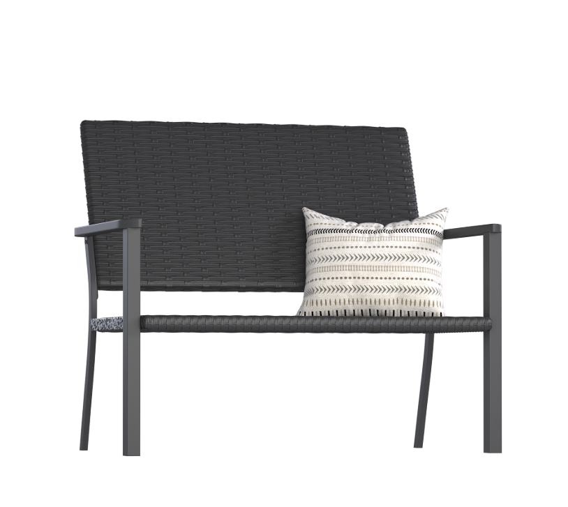YODOLLA Outdoor Garden Bench, Outside Weatherproof Wicker Benches Clearance, Patio Loveseat with Backrest Armrests for Lawn Yard Porch Work Entryway ,Black Rattan,Back