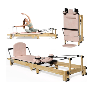 YODOLLA 92" Pilates Reformer,Foldable Wooden-Look Pilates Machines for Gym in Pink