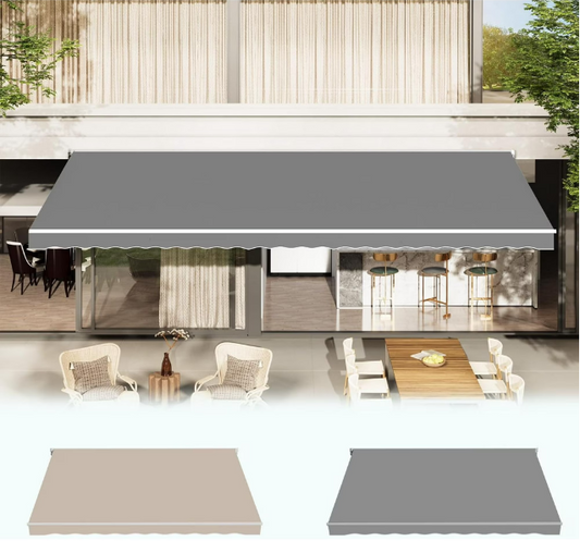 AECOJOY 13x10FT Retractable Awning Replacement Canopy, 280g Polyester Sunshade Cover with Valance for Patio, Yard, Deck, Balcony, Grey
