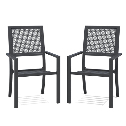 AECOJOY Outdoor Patio Metal Dining Chairs, Stackable Arm Chairs-Iron Frame-Set of 2-Black