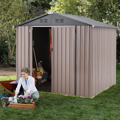 AECOJOY 7' x 7' Outdoor Metal Storage Shed on Clearance with Lockable Door for Backyard