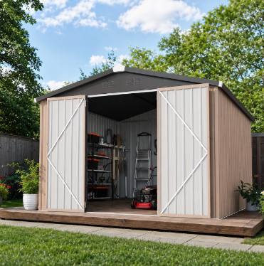 YODOLLA 10 x 14 ft. Outdoor Metal Storage Shed with Sliding Roof & Lockable Door Large Storage Building for Garden, Yard