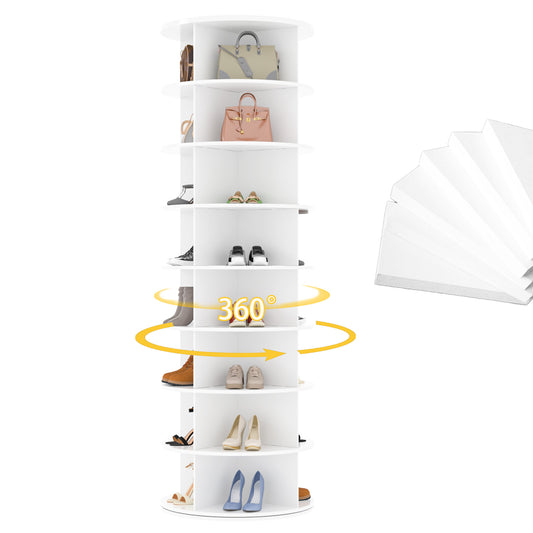 YODOLLA 8 Tier Rotating Shoe Rack, 360° Spinning Shoe Display Lazy Susan in White (23.6’’×23.6’’×71.6’’)