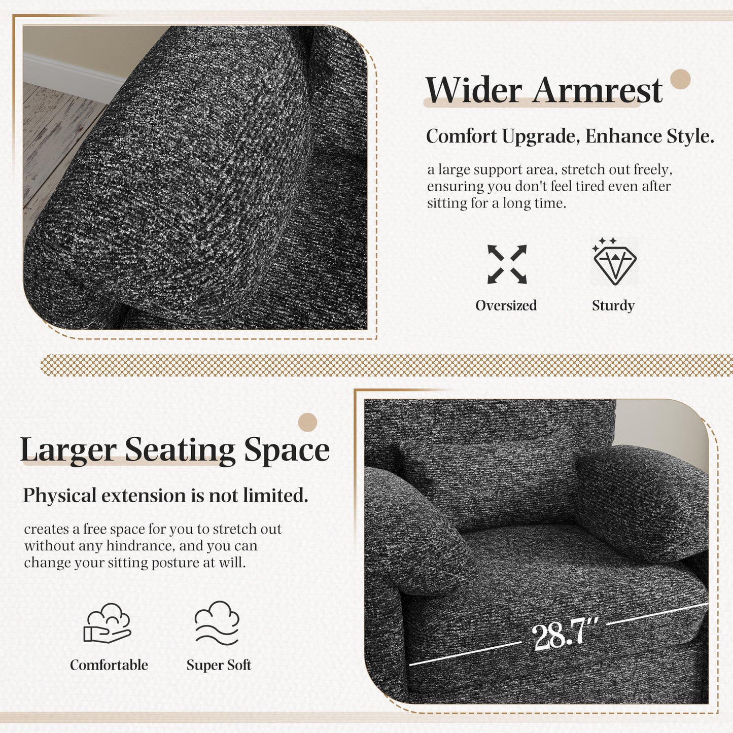 YODOLLA Oversized Accent Chair for Living Room, 36.2'' Chenille Mid Century Reading Chair in Black