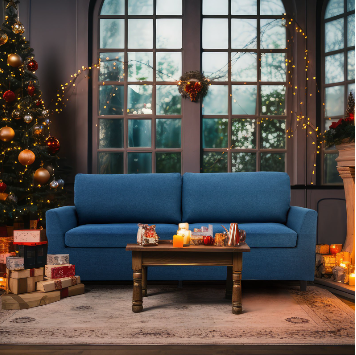 YODOLLA 75.6" Loveseat Sofa Couch for Living Room, Upholstered 3-Seat Couch in Blue