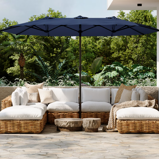 AECOJOY 15 ft Patio Double Sided Umbrella Large Outdoor Umbrella - Navy Blue