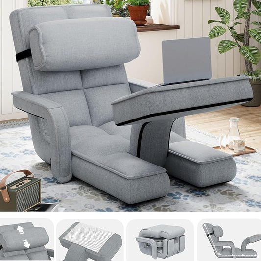 YODOLLA Folding Gaming Chair with 14-Level Adjustable Backrest, Padded Floor chair for adults for Living Room in Gray