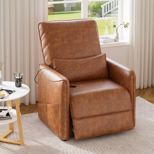 YODOLLA Power Recliner Chair for Adults, Modern Electric Reclining Sofa Chair with Lumbar Support for Living Room, Brown