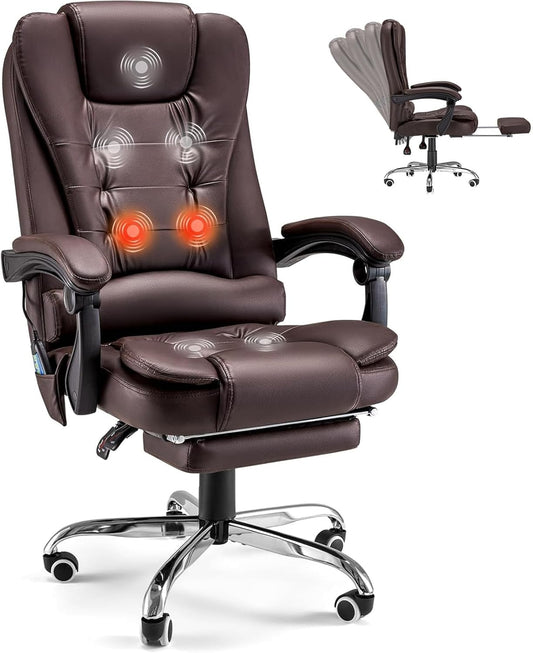 YODOLLA Faux Leather Back Massager and Heated Seat Office Desk Chair, Brown