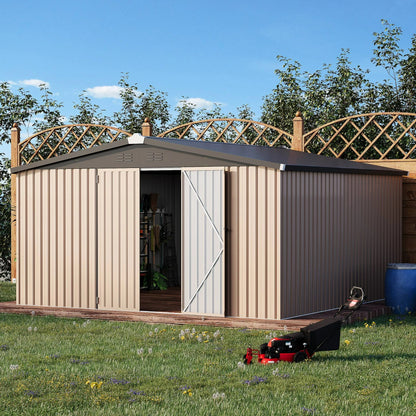 AECOJOY 12' x 12' Outdoor Metal Storage Shed with Lockable Door for Backyard& Patio, Outside use