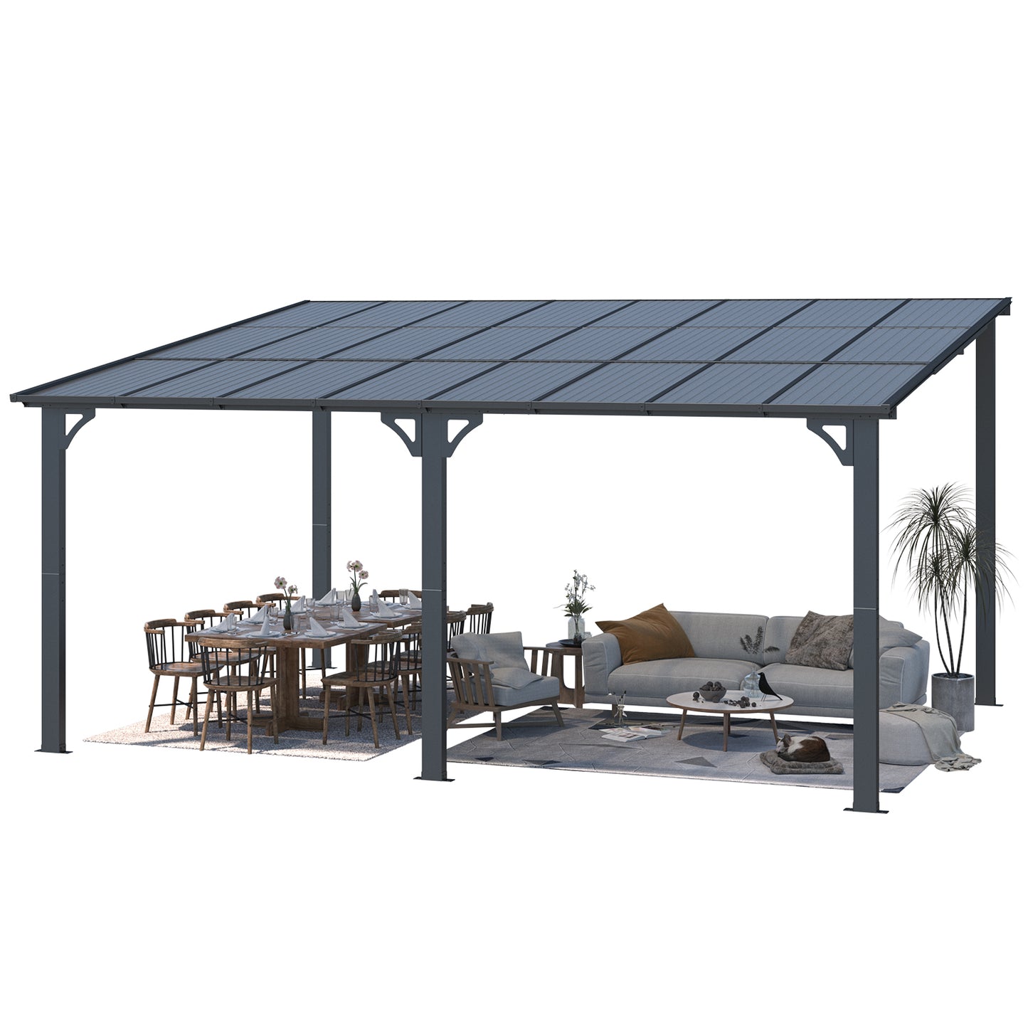AECOJOY 12' x 16' Hardtop Gazebo Outdoor Aluminum Pergola For Garden, Patio, Backyard-Black