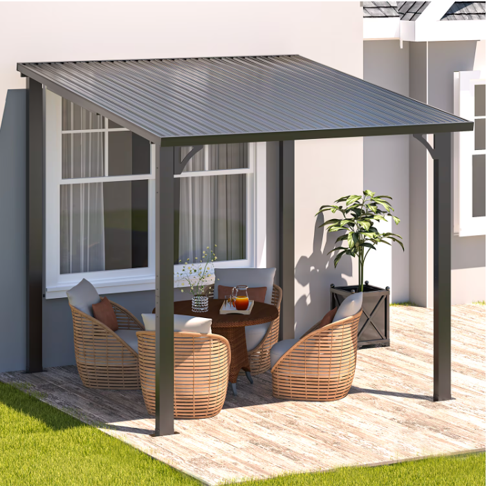 AECOJOY 8' x 8' Hardtop Gazebo, Heavy Duty Outdoor Gazebo with Galvanized Steel Sloping Roof, All Weatherproof Metal Gazebo Featuring Vertical Stripes for Patio, Backyard, and Lawns
