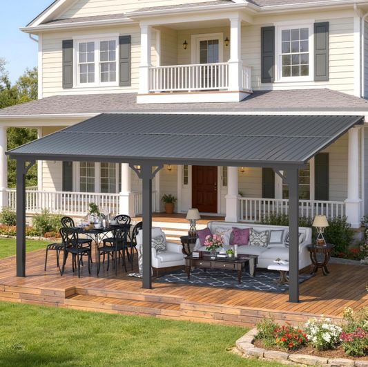AECOJOY 10x16 Outdoor Hardtop Gazebo Adjustable Height (6.5-9.8Ft) Pergola for Patio on Clearance, Large Wall Mounted Metal Lean to Pergolas and Gazebos Clearance, Heavy Duty Awnings with Patio Roof