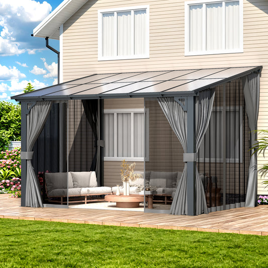 AECOJOY 12' x 8' Outdoor Hardtop Gazebo With Mosquito Net, Pergola for Garden, Patio, Backyard-Dark Grey