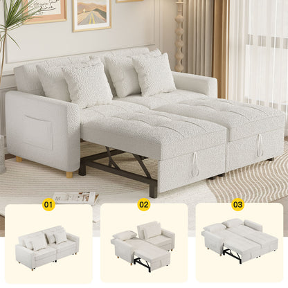 YODOLLA 71" Sleeper Sofa Bed & 3-in-1 Futon Pull Out Couch for Living Room & Bedroom, Convertible Loveseat in Teddy Velvet White sofa bed