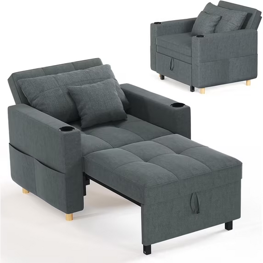 AECOJOY Sofa Bed, 38" Extra-Wide 3-in-1 Convertible Pull-Out Single Sofa with Adjustable Backrest and Cup Holder, Dark Grey