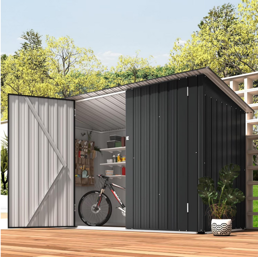 YODOLLA Outdoor Storage Shed, 3 x 7 Ft Bike Sheds & Outdoor Storage, Small Metal Outdoor Storage Cabinet for Garden