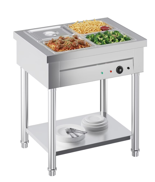 JFHID Commercial Food Warmer, 1500W Electric Steam Table with 4x10QT Pans & Shelf, Stainless Steel Food Warmers for Parties Buffet, Catering, Restaurant and Hotel