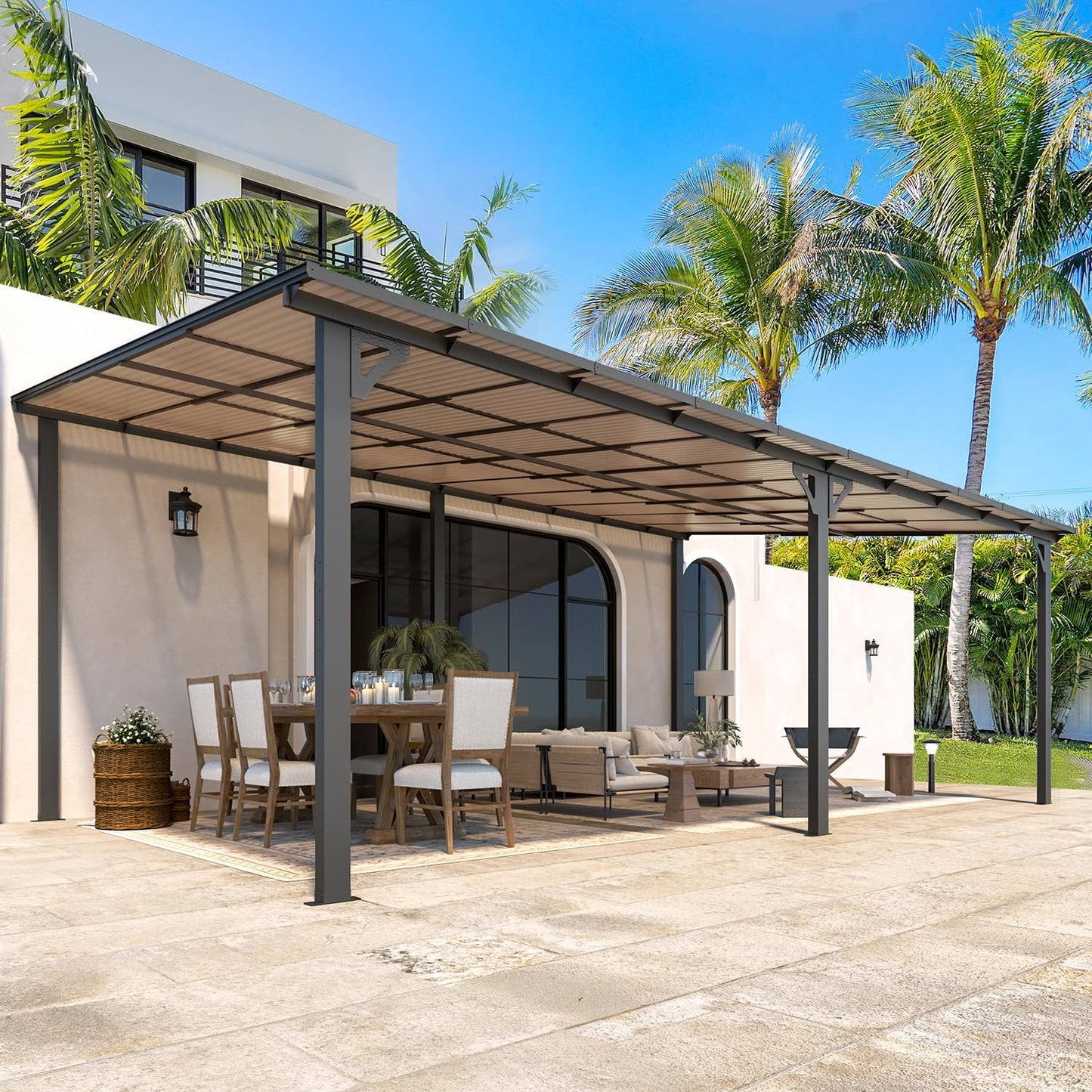 YODOLLA 12' x 20' Hardtop Gazebo Outdoor Aluminum Pergola For Garden, Patio, Backyard-Dark Gray