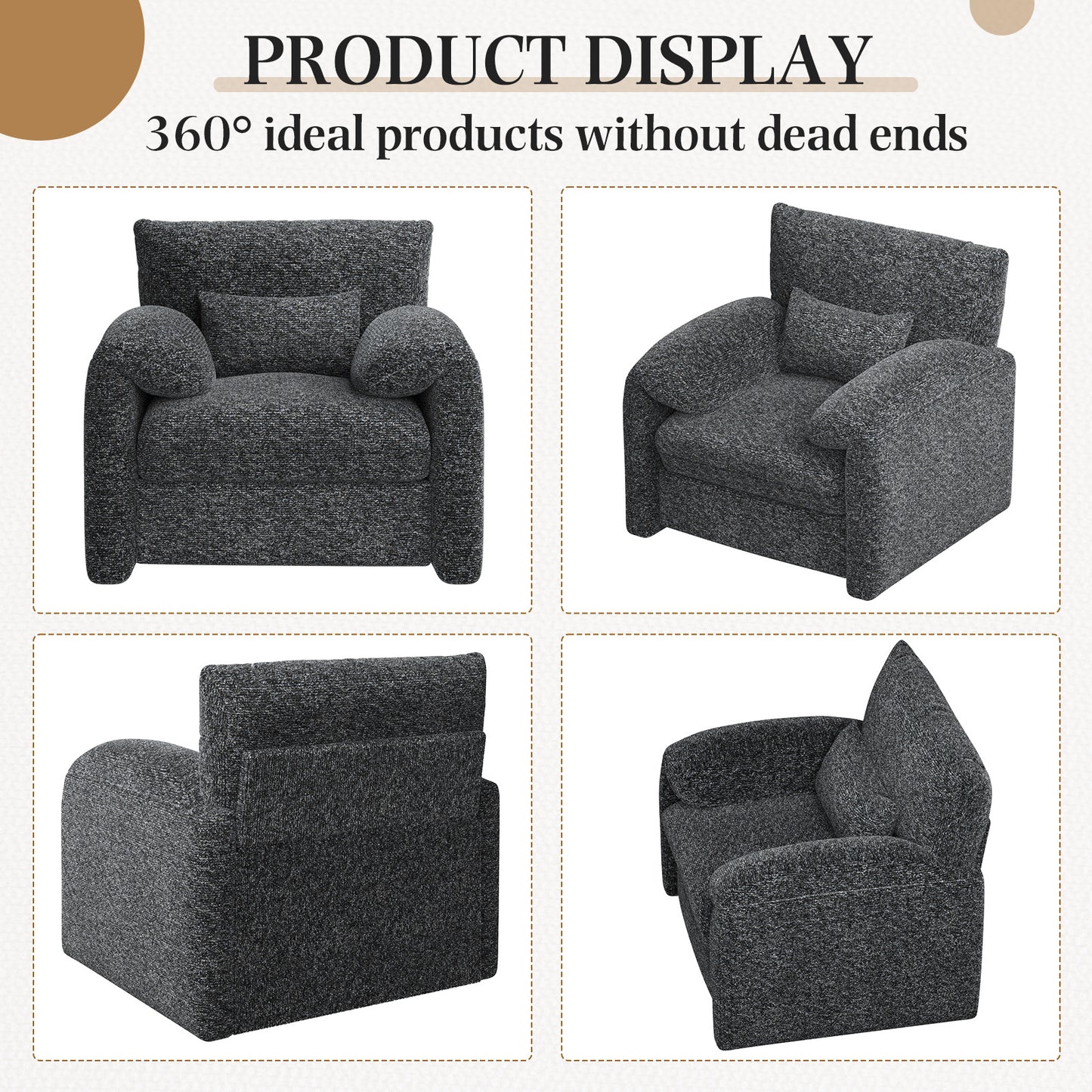 YODOLLA Oversized Accent Chair for Living Room, 36.2'' Chenille Mid Century Reading Chair in Black