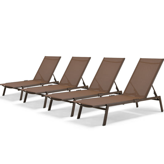 AECOJOY Patio Metal Lounge Chairs for Outside Adjustable Outdoor Chaise Lounge for Outside Pool Set of 4 - Brown