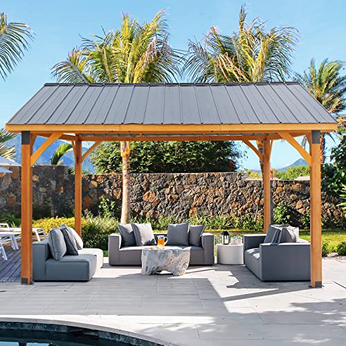 AECOJOY Wooden Gazebo 14.5x11ft for Outdoor BBQ Grill and Relaxation, Sturdy Brown Permanent Pavilion for Patios, Gardens, and Lawns