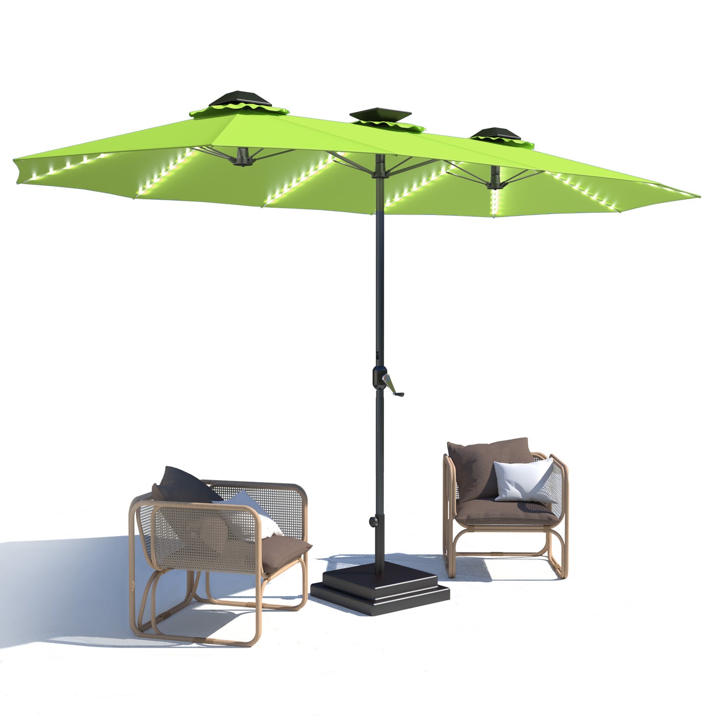 AECOJOY 15ft Patio Umbrella with Solar Lights,Outdoor Large Double Umbrella, Rectangle Table Umbrella with 156 PCS LED Lights and Crank Handle for Backyard Deck Pool Shade in Green