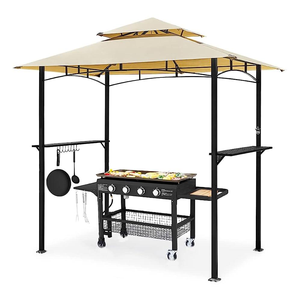 AECOJOY 8' x 5' Outdoor Grill Gazebo with Vented Top, Double Tier BBQ Canopy Gazebo-Beige, 5 inch