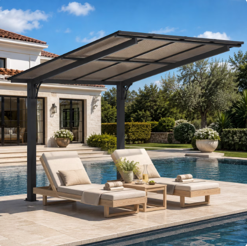 YODOLLA 8'x8' Wall-Mounted Lean-to Gazebo for Patio and Decks,Dark Gray