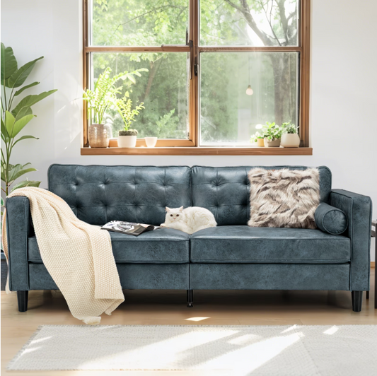 AECOJOY Leather Couch Sofa Mid-Century Sectional Sofa 3 Seater Sofa on Clearance,Blue