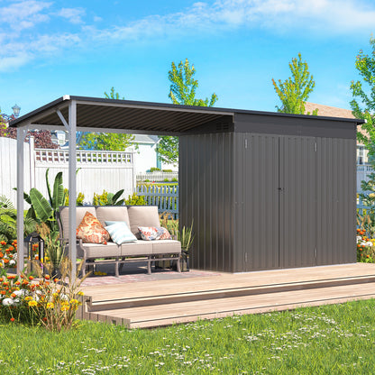 YODOLLA Outdoor Open-Sided Storage Shed, 6x4 Sheds & Outdoor Storage with 56 Sq. Ft Covered, 2-in-1 Tool Shed with Attached Hardtop Metal Pergola Gazebo