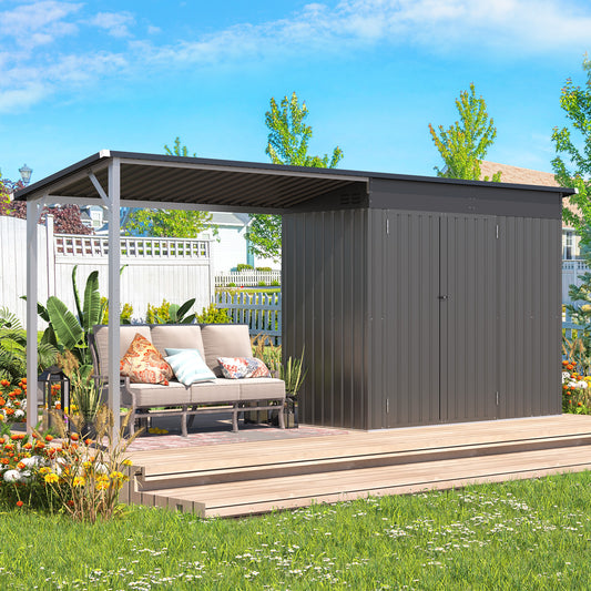 YODOLLA Outdoor Open-Sided Storage Shed, 6x4 Sheds & Outdoor Storage with 56 Sq. Ft Covered, 2-in-1 Tool Shed with Attached Hardtop Metal Pergola Gazebo