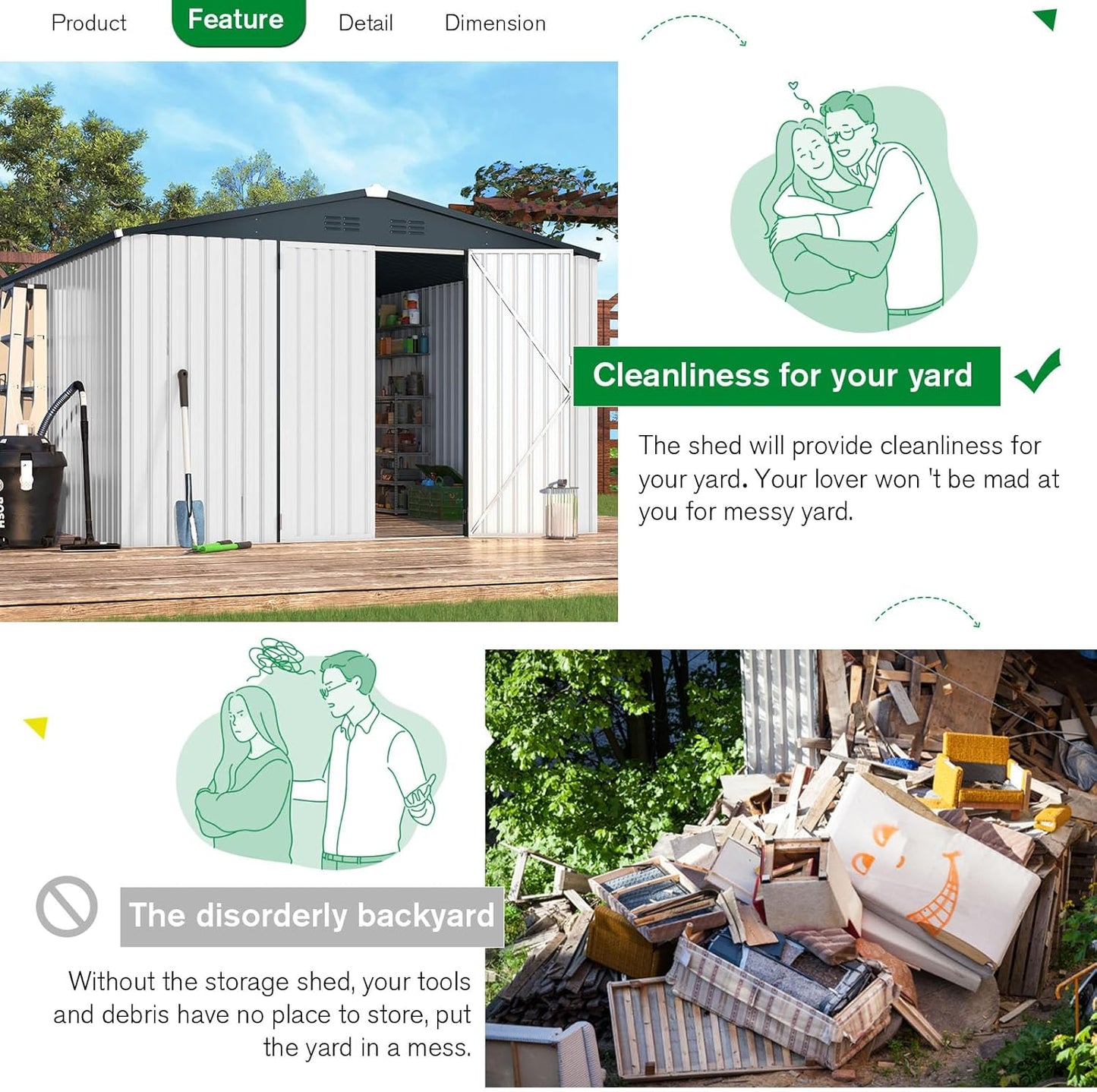 YODOLLA 10 x 10 ft. Outdoor Metal Storage Shed with Sliding Roof & Lockable Door in White for Patio, Garden& Backyard