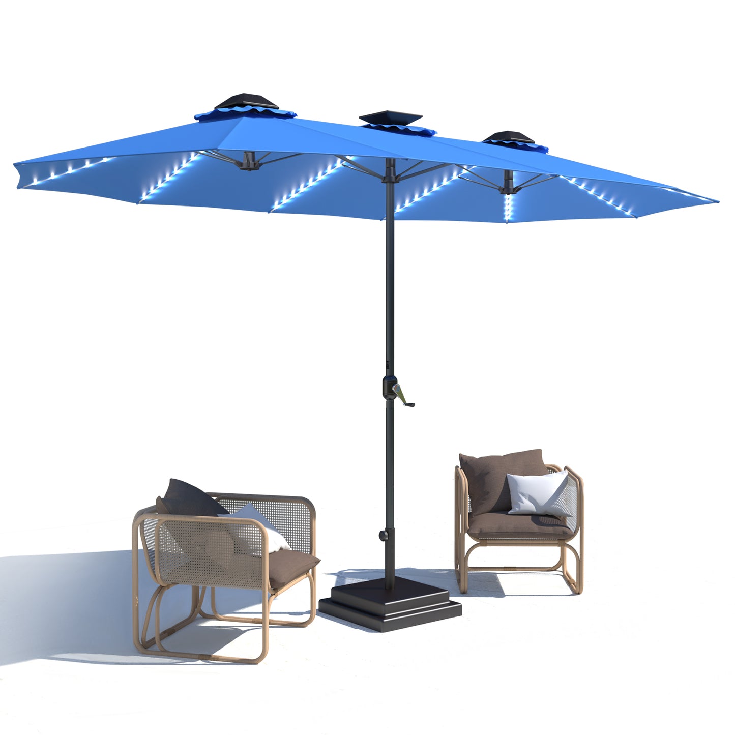 AECOJOY 15ft Patio Umbrella with Solar Lights, Large Double Umbrella Outdoor Patio, Rectangle TableUmbrella with 156 PCS LED Lights and Crank Handle for Backyard Deck Pool Shade in Blue