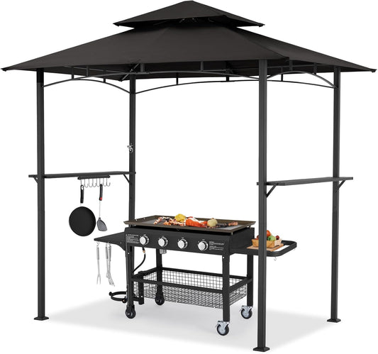 AECOJOY 8' x 5' Outdoor Grill Gazebo with Vented Top, Double Tier BBQ Canopy Gazebo-Black