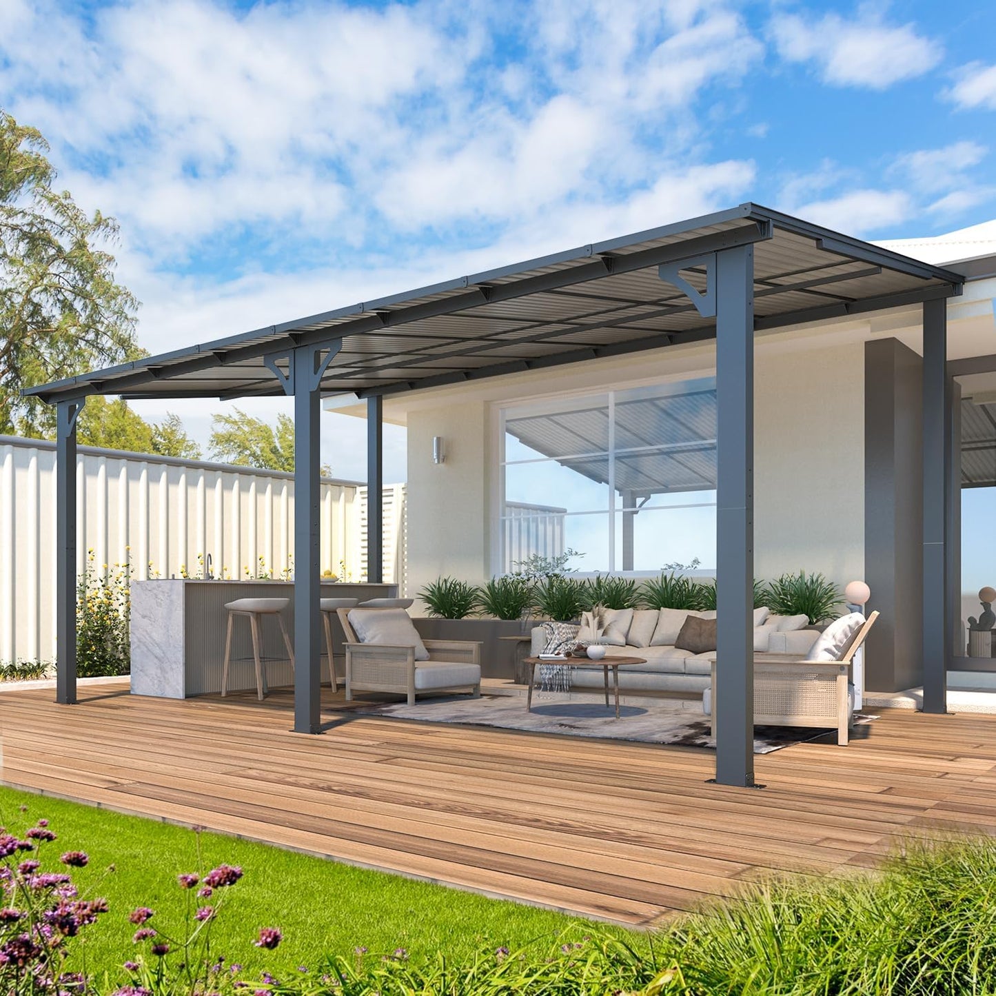 AECOJOY 10' x 16' Hardtop Gazebo Outdoor Aluminum Pergola For Garden, Patio, Backyard-Black