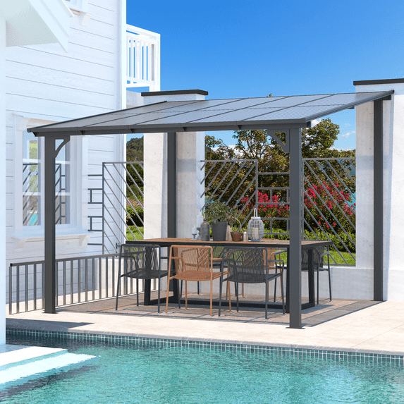 AECOJOY 10' x 10' Hardtop Gazebo Outdoor Aluminum Pergola For Garden, Patio, Backyard-Gray