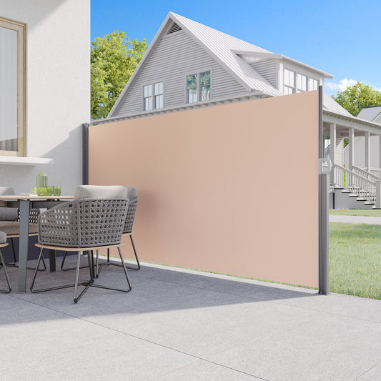 AECOJOY 118"x 63" Retractable Side Awning, Waterproof Folding Patio Awning, 180g Premium Polyester Fabric Room Divider for Patio, Garden and Terrace, Beige