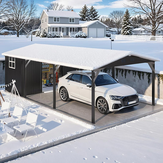 AECOJOY 12’x17‘ Portable Metal Carport with 12’x6‘ Storage Shed, Galvanized Steel Outdoor Garage Shelter for Car, RV, Patio, Backyard