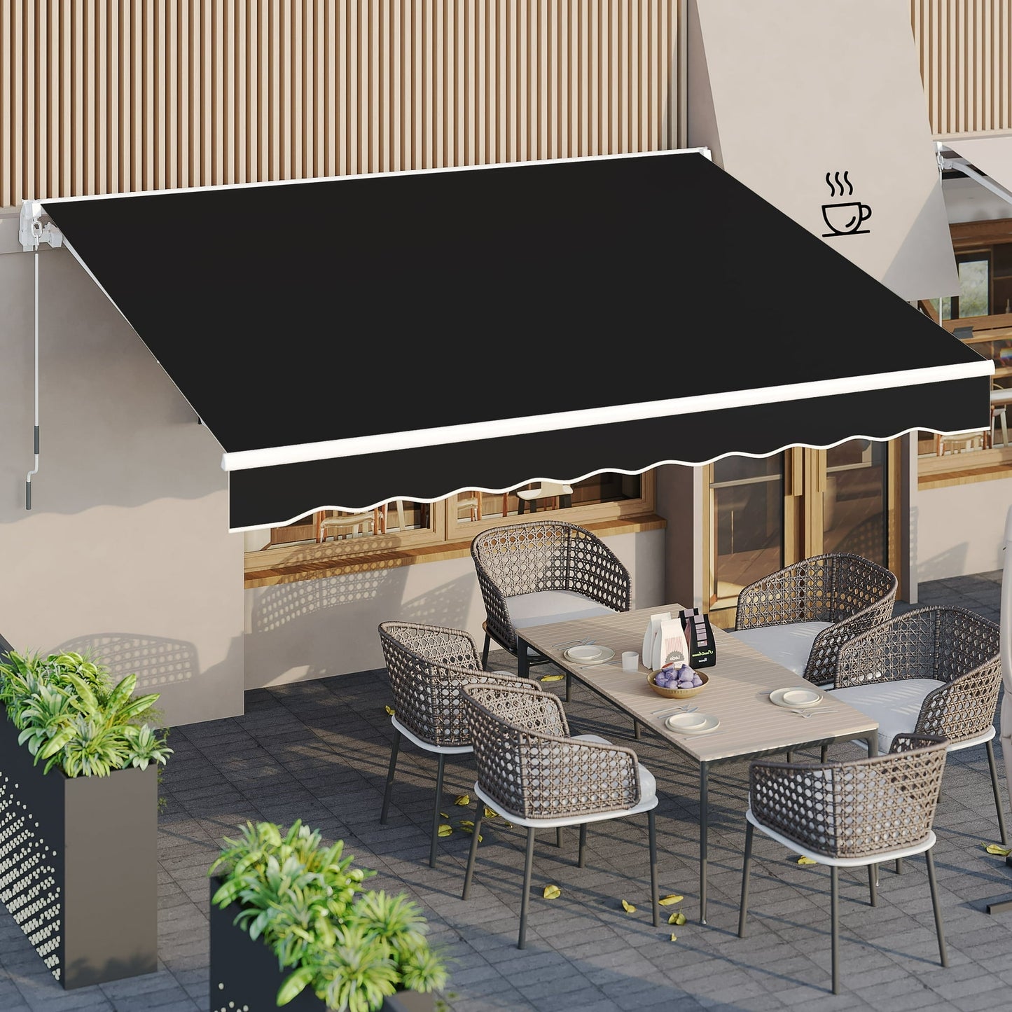 AECOJOY 13' x 10' Manual Retractable Patio Awning,Outdoor Awning Retractable Sunshade Shelter in Black