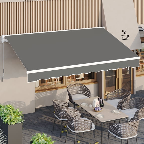 AECOJOY 13' x 8' Manual Retractable Patio Awning,Outdoor Awning Retractable Sunshade Shelter in Gray