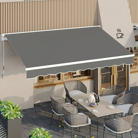 AECOJOY 13' x 8' Manual Retractable Patio Awning,Outdoor Awning Retractable Sunshade Shelter in Gray