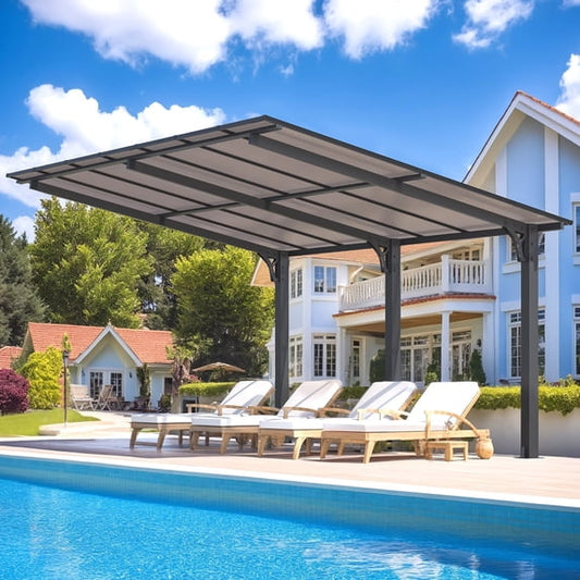 AECOJOY 14' x 10' Gazebo, Outdoor Wall Mounted Hardtop Gazebo & Pergola with Aluminum Frame for Patio, Porch and Backyard in Black