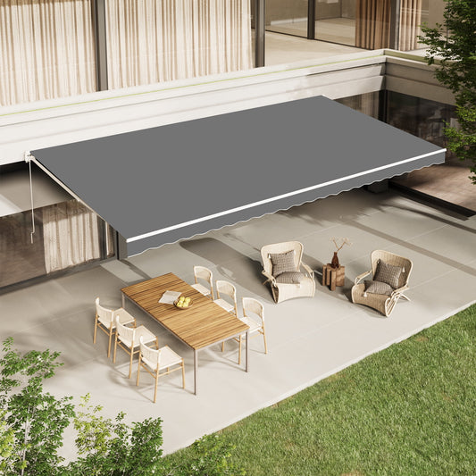 AECOJOY 16' x 10' Manual Retractable Patio Awning,Outdoor Awning Retractable Sunshade Shelter-Gray