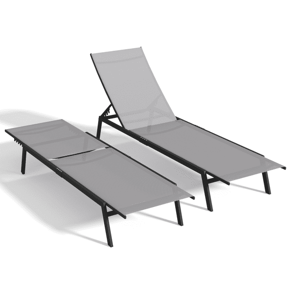 AECOJOY 2 PCS Patio Adjustable Lounge Chair Recliner with Wheels - Dark Gray