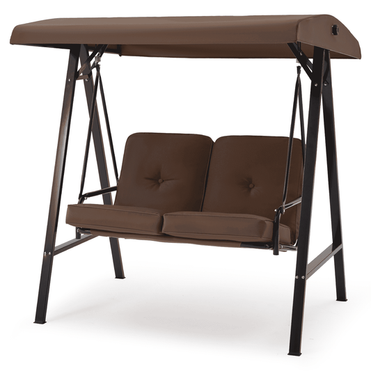AECOJOY 2 Persons Outdoor Patio Canopy Steel Porch Swing Chair-Brown